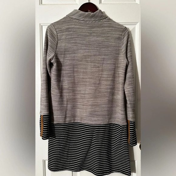 THML Anthropologie Cowl Neck Stripe Gray Black Dress Stretch Faux Suede Trim XS - Picture 3 of 14